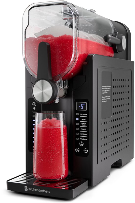 KitchenBrothers Slush Puppy Maker - 1.6L - 6 Ständer - BPA-frei - Slushi-Maschine - Eiscreme-Maschine - Schwarz