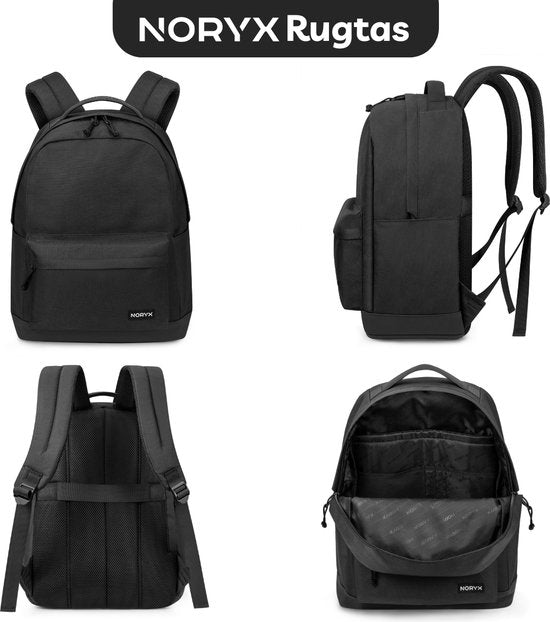 Noryx Origin Rucksack 27L - 15.6 Zoll - Laptop-Rucksack - Schultasche - Männer und Frauen - Spritzwassergeschützt - Schwarz