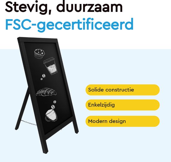 BRASQ Kreidetafel Schwarz - 55x 85 CM - Kreidetafel - Werbeschild - Bürgersteigschild - Einseitig - für Innen und Außen - Gastgewerbe