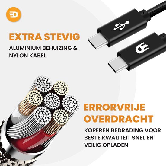 Drivv. USB C Kabel zu USB C 3.2 - 100w Schnellladegerät - 3 Meter - 4K 60Hz - 20GBs - Geeignet für Samsung, Macbook, iPhone 15 & mehr - Nylon Kabel - Schwarz