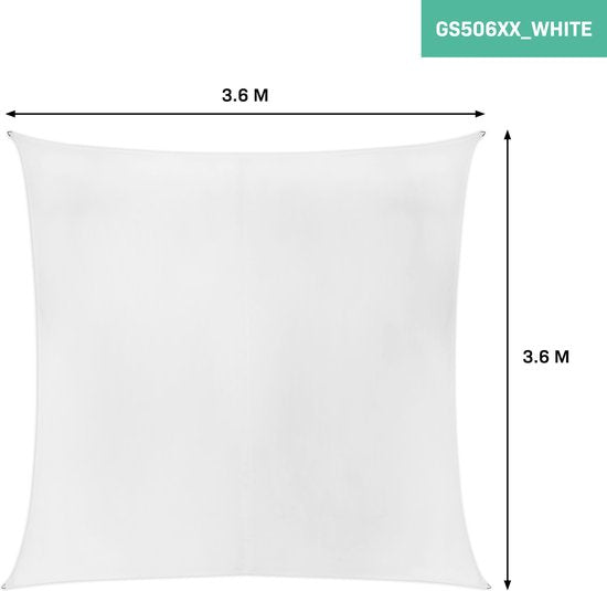 VONROC Premium Schattentuch - Quadratisch - 360x360 cm - Wasserabweisend - Weiß - inkl. Aufbewahrungsbeutel und Befestigungsschnur
