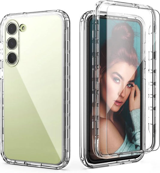 Podec 2-in-1 Case mit Displayschutzfolie geeignet für Samsung Galaxy S23 Transparentes Handy Case - Anti-Schock Case Cover