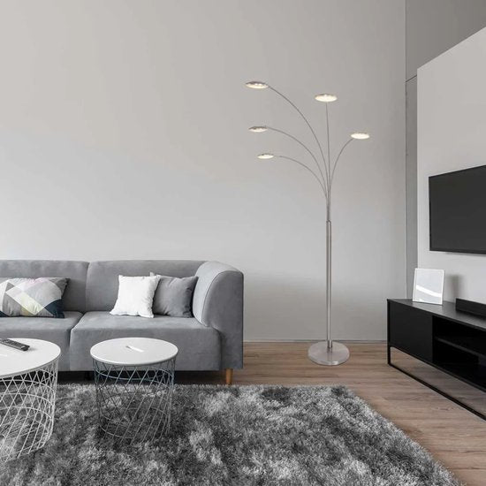 Mexlite Stehleuchte Synna - Schwenkbare, dimmbare LED-Bogenleuchte - Modernes Design - Mit 5 Lichtquellen (4,5W) - 235 cm Kabel - Stahl und Glas