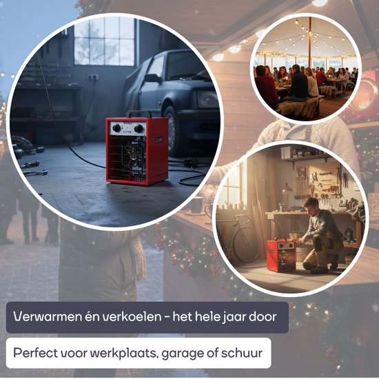 Perel Elektroheizlüfter 3300W, 2 Heizstufen, Thermostat und Kühlbetrieb, IP24, mit Überhitzungsschutz, kompakter tragbarer Heizer für Werkstatt, Garage, Hobbyraum