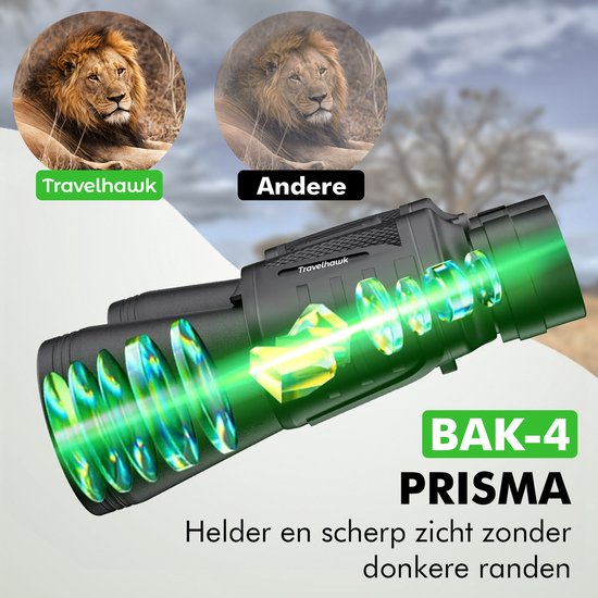 Travelhawk Fernglas - 20x50 - BAK4 - Voll multivergütet (FMC) - Kompaktes Fernglas - Wasserdicht - Mit Umhängekordel, Tragetasche - für Vogelbeobachtung, Jagd, Theater - Schwarz