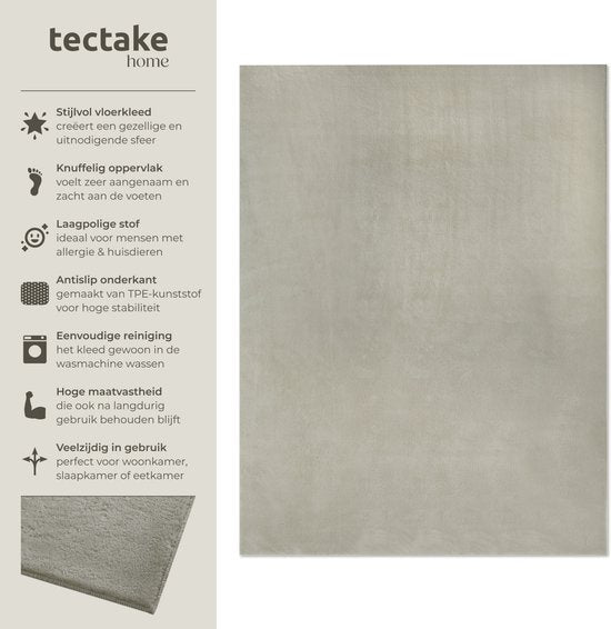 tectake® Kurzflorteppich - 160 x 230 cm - Sand - Teppich für Wohnzimmer, Schlafzimmer, Esszimmer - Pflegeleicht und waschbar - Anti-Rutsch-Unterlage - Allergikerfreundlich - Verschiedene Größen und Farben