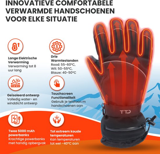 TTD® Beheizte Handschuhe Deluxe L - PU-Leder - Handschuhe mit Heizung