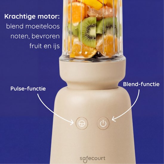 Safecourt Kitchen PureBlend - 1000W Smoothie Maker - BPA frei - inklusive Trinkdeckel und Strohhalm - Premium Tritan Mixbecher - Beige