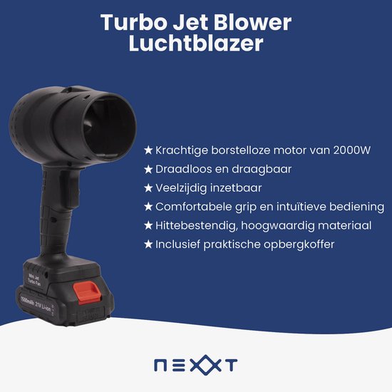 Nexxt Turbo Jet Blower Luftgebläse - Kabelloses Turbogebläse - Air Duster - Luftpistole Kompatibel mit anderen Batterien - 35.000 U/min - 550 G Luftdruck - 2000W