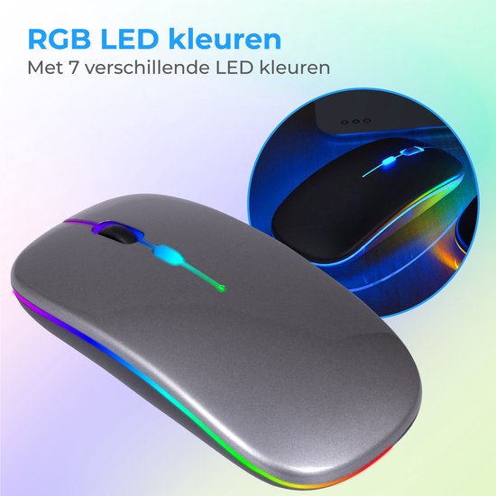 Nuvance - Kabellose Maus LED - Bluetooth - Ergonomisch - Laptop und Gaming - Kabellos - Grau