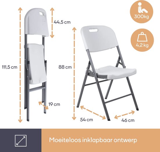 Perel Weißer Klappstuhl für den Innen- und Außenbereich, Kunststoff, platzsparend, ideal für Events, Partys und Catering, mit Stahlgestell und wetterfester Sitzfläche