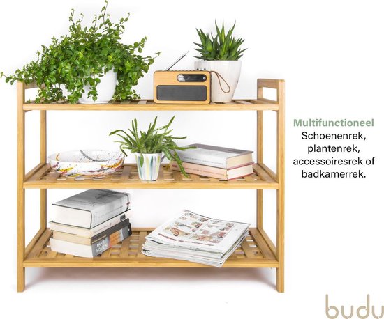 Budu Schuhregal (3 Ebenen) - Schuhregal Bambus - Schuhschrank Holz - Schuh-Organisator