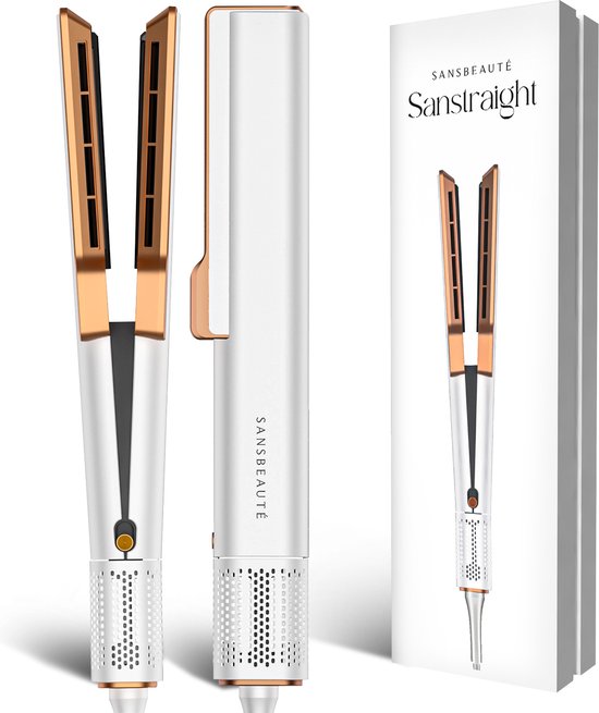 Sansbeauté® Sanstraight Glätteisen - 2-in-1 Airstraight - Haartrockner & Glätteisen - 80℃ bis 140℃ - Weiß