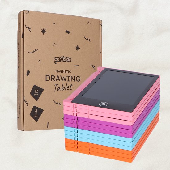 Partizzle 12x Magnetische Zeichentafel für Kinder - Mini Kreidetafel / LCD Zeichentablett mit Bildschirm - Kreatives Zeichnen - Handout Geschenke Lernspielzeug Zeichentafel - Kleine Handout Geschenke - Grabbelton Treat Geschenke - 11 cm / 4 Farben