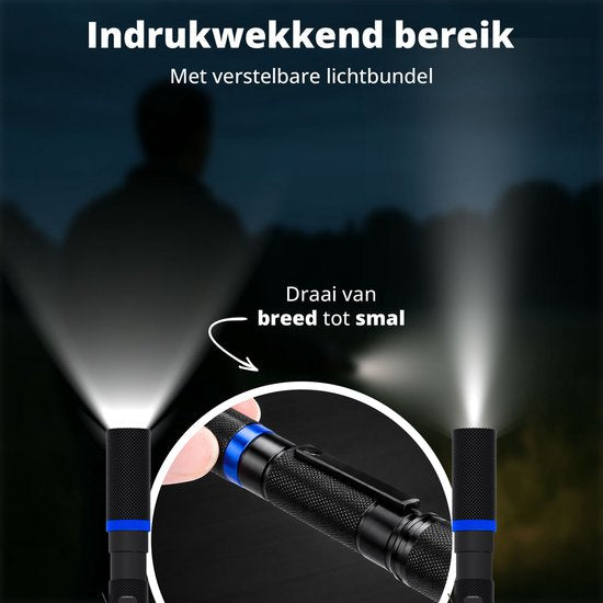 FlinQ Stift-Taschenlampe - 100 Lumen LED-Lampe - Batteriebetrieben - Wasserfeste Taschenlampe - Militärische Taschenlampe - Ideal für Notfallausrüstung - Geeignet für Kinder - 100 Meter Sichtbarkeit - 2 Taschenlampen