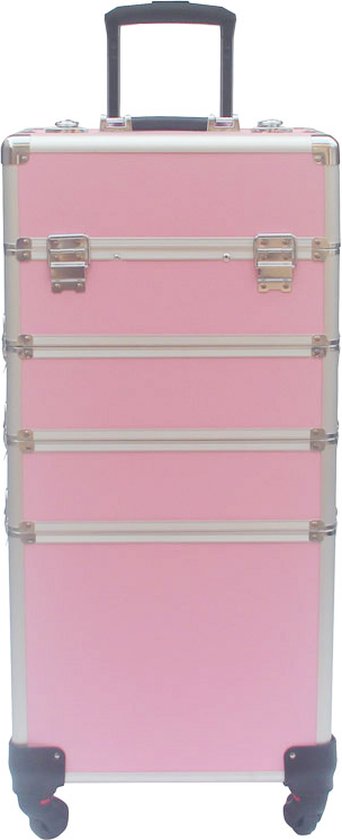 VDD Schminkkoffer Trolley - Kosmetik Make-up Nagelnecessaire - 4 in 1 - Pink