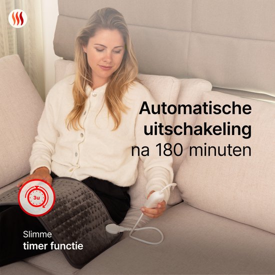 Seranova Elektrisches Wärmekissen für Rücken, Füße, Nacken, Schultern, Bauch - Heizkissen - Heizkissen - Waschmaschine - 60x30cm - Dunkelgrau