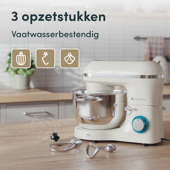 KitchenBrothers Küchenmaschine - Küchenroboter - 6.2L - Mixer mit Rührschüssel - Küchenmixer - 2000W - Champagner