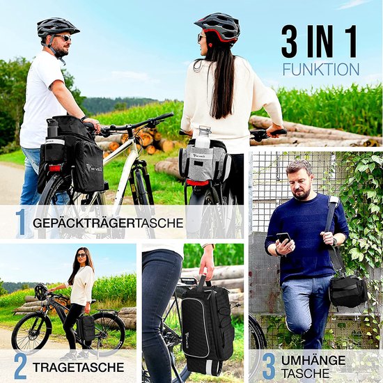 MIVELO - Gepäckträgertasche - Gepäcktasche Fahrrad - erweiterbar bis 20 l - wasserdicht - 20 l schwarz