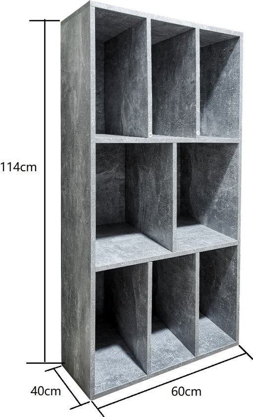 LP-Schallplattenschrank - Plattenschrank - Aufbewahrung von LP-Schallplatten - Bücherregal - 8 Fächer - graue Betonoptik