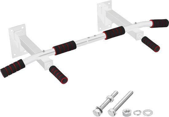 TTD® Premium Klimmzugstange - Klimmzugstation - Wandklimmzugstange - Dip Station - Dip Bars - Home Sports - Home Fitness - Hochwertige Materialien - Extra stabile Befestigungsteile - Heimtraining - Weiß/Rot
