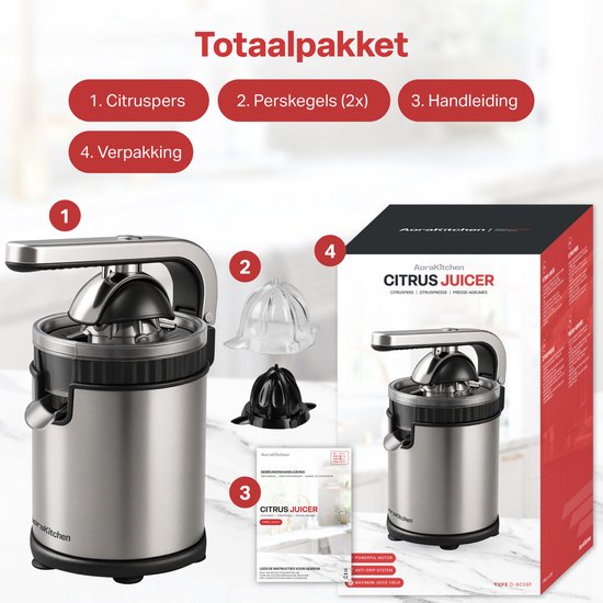 AoraKitchen Zitruspresse - Orangenpresse elektrisch - 600ML - Zitronenpresse - 160W - Saftpresse - 2 Presskegel