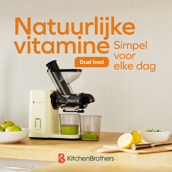 KitchenBrothers Slowjuicer - Mini-Entsafter - Gemüse- und Obstpresse - 40 mm und 50 mm Einfüllöffnung - 400 ml - Kampagne