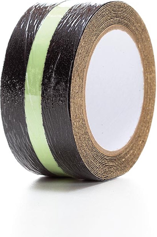 Perel Antirutschband mit Leuchtstreifen 5 m x 5 cm, für den Innen- und Außenbereich, schwarz/grün