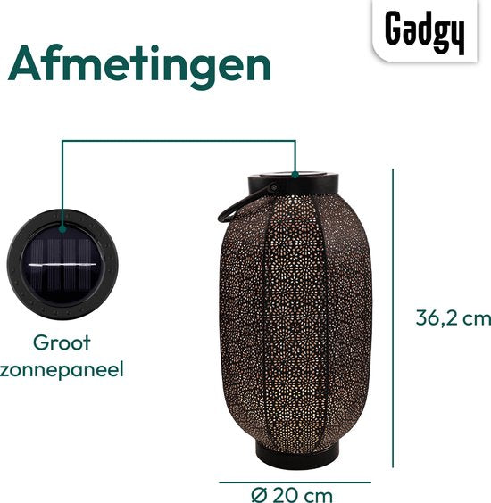 Gadgy Solar Laterne Blume groß - Solar Gartenbeleuchtung - LED Außenbeleuchtung mit Tag-/Nachtsensor - Tischlampe - Gartenlaterne - schwarz / gold - Metall - 36 x Ã˜20 cm