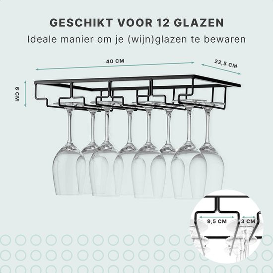 Weinglashalter - Hängendes Weinglasregal - Weinglasregal - Hängendes Glasregal - Mattschwarzes Metall