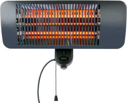 alpina Infrarot-Hängheizung – Terrassenheizung 2000 W, 3 Heizstufen – Spritzwassergeschützte Terrassenheizung IP34 mit Infrarot-Panel – Terrassenheizung