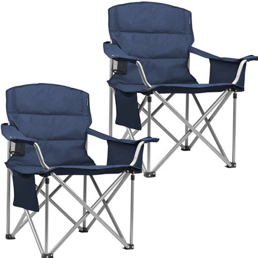 TRVLMORE Campingstühle - Zusammenklappbar - 2 Stück - XL - 150 kg Belastbarkeit - Getränkehalter - Seitentasche - Klappstuhl - Blau