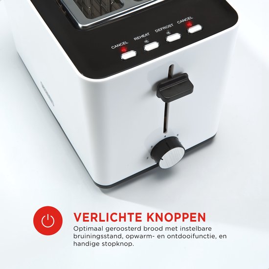 Bourgini Toasti Toaster - Toaster mit Toasti-Klemmen - Weiß - Extra breiter Schlitz für 2 getoastete Sandwiches - Einstellbare Bräunungsstufe und Auftaufunktion