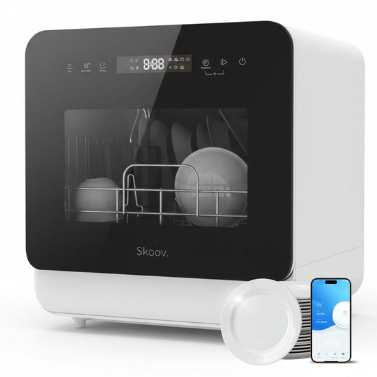 Skoov Mini-Geschirrspüler mit Wassertank - 5 Gedecke - 6 Spülprogramme - 45cm - Kleiner schmaler freistehender Geschirrspüler - Camping - Weiß