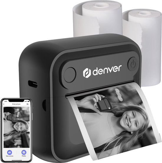 Denver Mini-Taschendrucker - Aufkleberdrucker - Thermopapier - Bluetooth - Mobiler Fotodrucker - MBP32B