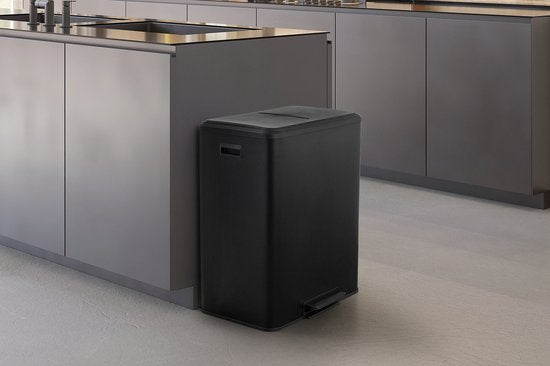 Umuzi Cleaning Double Mülleimer - 60L - Treteimer - Soft Close - 53x38x66 - Mattschwarz