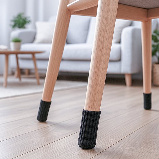 Luft Stuhlbeinschoner - 24 Socken - Mit Anti-Kratz-Filz - Bodenschutz - Stuhlschoner - Rund - Stretch - Schwarz - Stuhlsocken - Kappen für Stuhlbeine - Beine für Möbel