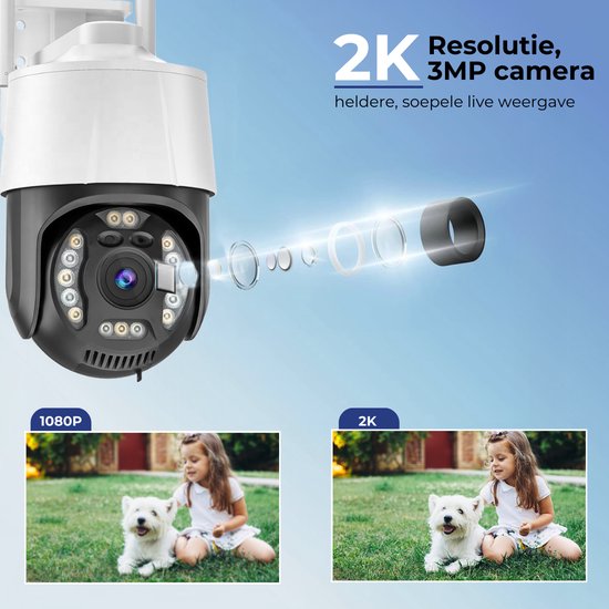 Camux Cam-VisionX Sicherheitskamera Outdoor IP66 - 3MP 2K Kamera - Outdoor Kamera mit Nachtsicht - Wifi mit App - Sicherheitskamera