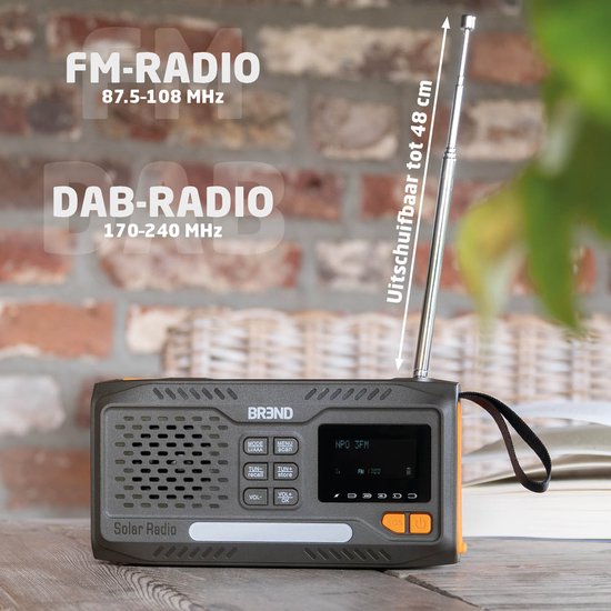 BREND Notfallradio - Mit DAB und FM - Bluetooth-Lautsprecher - SOS-Alarm - Powerbank - LED-Taschenlampe - USB-C - Mit Solarpanel und Kurbel