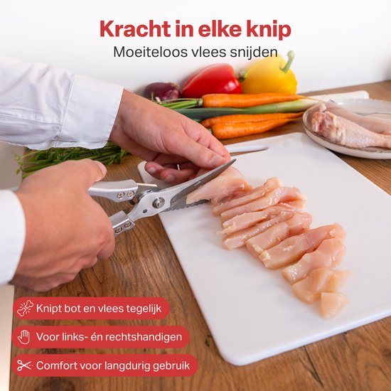 AoraKitchen Fleischschere - Küchenschere aus Edelstahl - für Fleisch, Fisch, Huhn & Knochen - Kräuterschere - spülmaschinenfest - inkl. Deckel