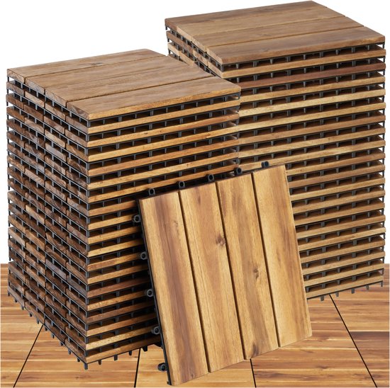 tectake® - Gartenfliesen aus Holz - Wetterfest - Bodenbelag für Balkon - Bodenfliesen - Balkonboden - Terrassenfliesen mit Klicksystem - Drainage - 40er Set