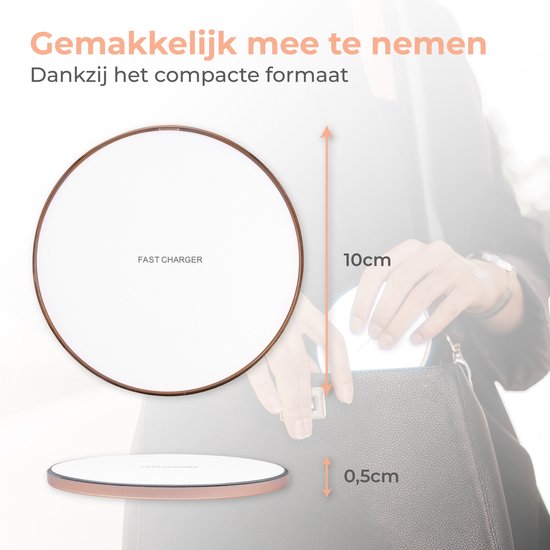 Nuvance - Wireless Charger 15W - Inklusive Kabel - Wireless Charger - Schnelles Ladegerät - Geeignet für alle Qi Smartphones - Weiß und Gold