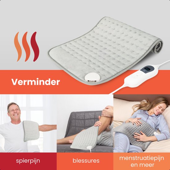 Seranova Elektrisches Wärmekissen für Rücken, Füße, Nacken, Schultern, Bauch - Heizkissen - Heizkissen - Waschbar - 60x30cm - Grau