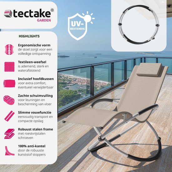 tectake - Sonnenliege - ergonomisch, faltbar - Kapazität 150 kg - beige -