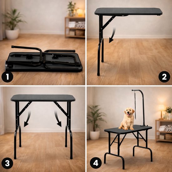 Animali Trim Table - Hundepflegetisch - Hundepflegetisch - Zusammenklappbar - Inklusive Leinenoption - Schwarz