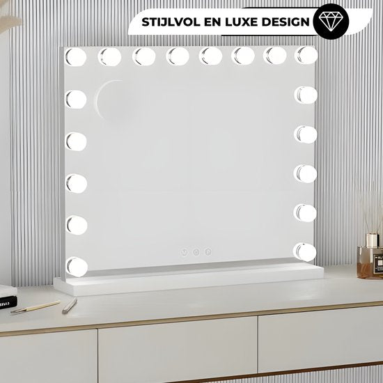Bayt Hollywood Spiegel mit Beleuchtung - Make-up Spiegel mit Beleuchtung - Spiegel mit Beleuchtung - Hollywood Spiegel 80x60 - dimmbar - 10x Vergrößerung - 80x60cm - Weiß