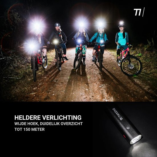 TIKKENS LED Fahrradlicht Set - USB wiederaufladbar - Vorderlicht & Rücklicht - MTB & Rennrad Beleuchtung - Wasserdicht - Schwarz