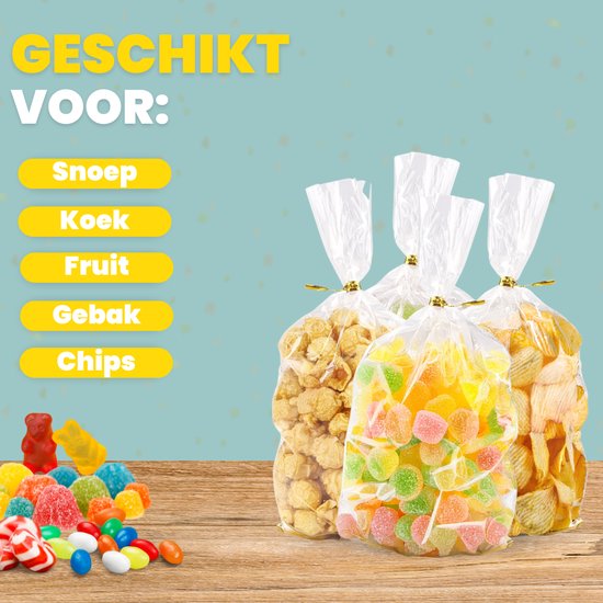 Feestio Sharing Bags 25 x 15 cm - 200 Stück - Bonbontüten - Kinderparty-Bonbontüten - Cellophantüten Transparent - Geschenktüten - Bonbontüte