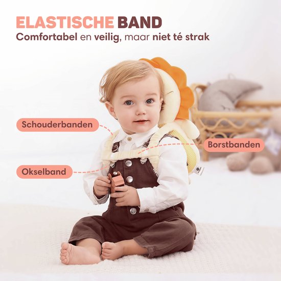 Vulpes Goods® BabyCare - Baby Kopfkissen - Baby Sicherheitskissen - Sturzrucksack - 3D Atmungsaktiv - Sicheres Laufen lernen - Löwe