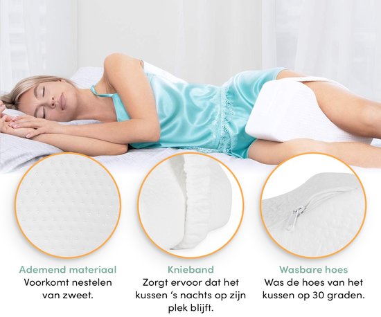 Loti Kniekissen fürs Bett - Orthopädisches Kniekissen mit Gurt - Ergonomisches Beinkissen - Haltungskorrektur - Seitenschläferkissen - Memory Foam - Seitenschläfer - Beinkissen - Sandschläfer